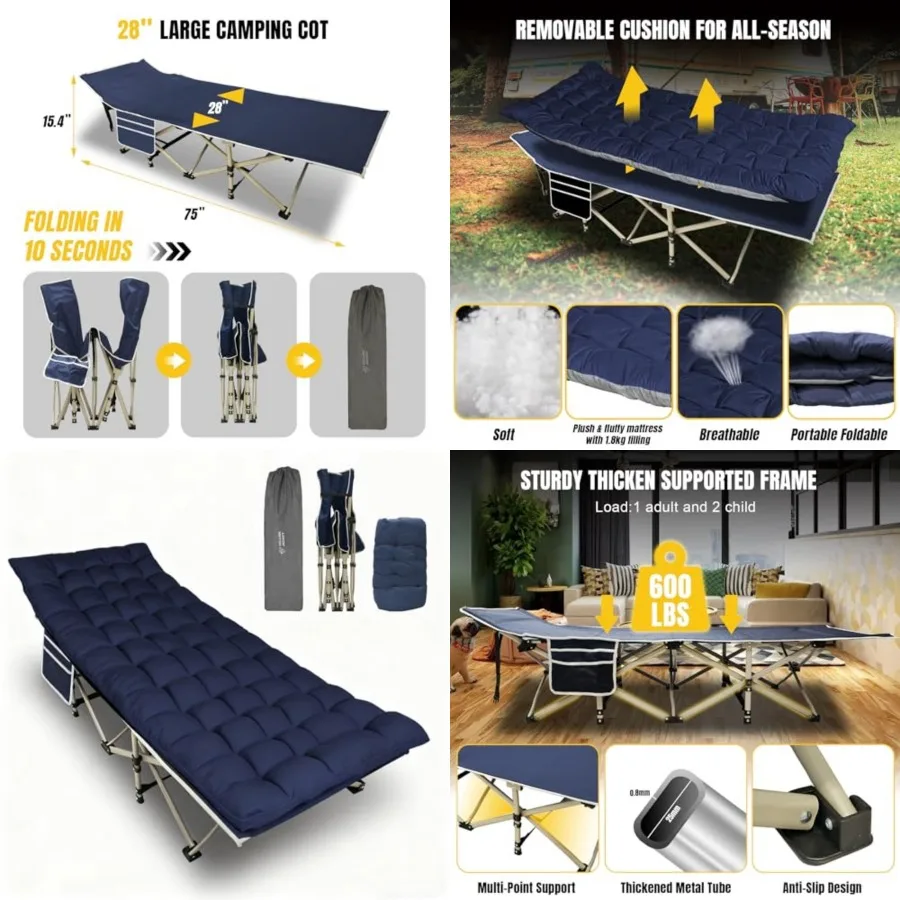 Folding Camping Cot for Adults, 600LBS Max Load, 28" Wide Sleeping Cot with Removable Thick Mattress Portable Foldable Camping
Folding Camping Cot for Adults, 600LBS Max Load, 28" Wide Sleeping Cot with Removable Thick Mattress Portable Foldable Camping