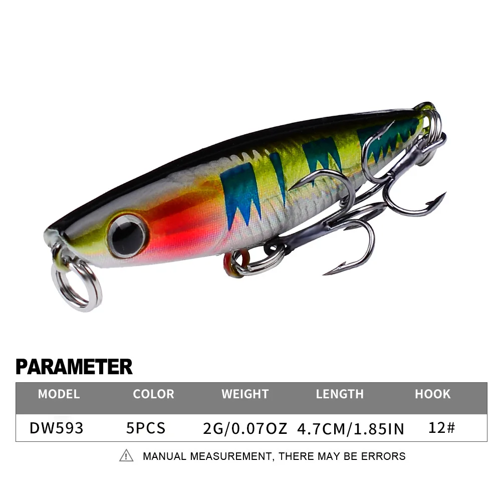 PROBEROS 1pcs Fishing Lure 2g 4.7cm Hard Artificial Popper Lure 5 Color Crankbait Minnow Fishing Bait 12# Treble hook dw593
PROBEROS 1pcs Fishing Lure 2g 4.7cm Hard Artificial Popper Lure 5 Color Crankbait Minnow Fishing Bait 12# Treble hook dw593