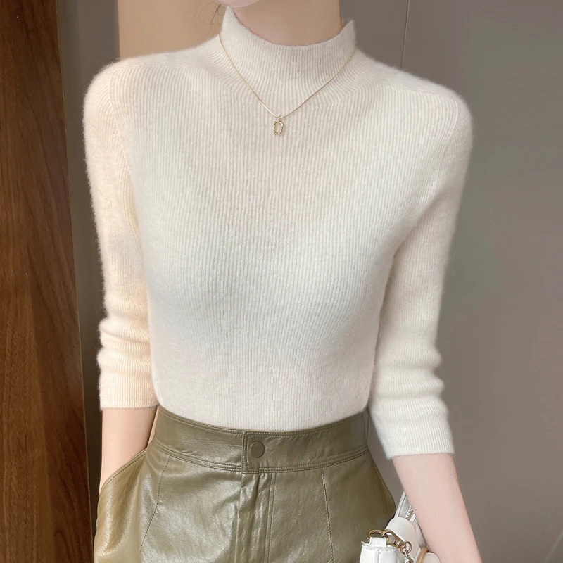 Short Sleeve Knitted T-shirt Spring Summer Women's Half High Neck Knitwear Pullover Slim Solid Color Knit Tops Jumpers Sweater
Short Sleeve Knitted T-shirt Spring Summer Women's Half High Neck Knitwear Pullover Slim Solid Color Knit Tops Jumpers Sweater