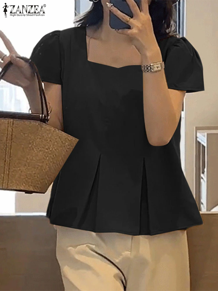 ZANZEA Short Sleeve Square Neck Tops Woman Pleated Day Wear Solid Color Blusas Fashion Chic Casual Elegant Korean Style Blouses
ZANZEA Short Sleeve Square Neck Tops Woman Pleated Day Wear Solid Color Blusas Fashion Chic Casual Elegant Korean Style Blouses