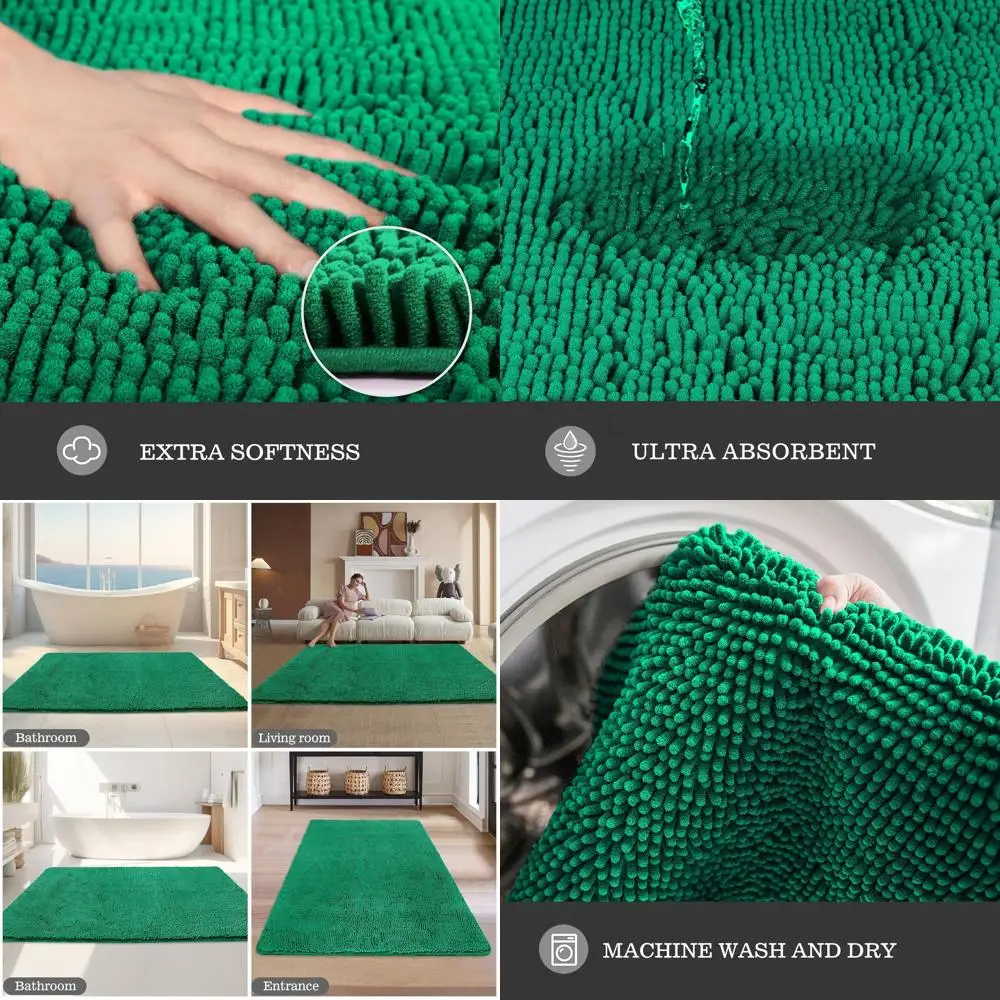 Thick Chenille 40x60 Bath Mat - Large, Washable, Non-Slip Emerald Green Bath Rug for Shower & Sink Area
Thick Chenille 40x60 Bath Mat - Large, Washable, Non-Slip Emerald Green Bath Rug for Shower & Sink Area