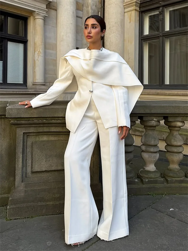 White Wrap Scarf Women Suit Set 2 Pcs Blazer+Pants Cotton Formal Wedding Guest Jacket Holiday Banquet Party Bridal Coat
White Wrap Scarf Women Suit Set 2 Pcs Blazer+Pants Cotton Formal Wedding Guest Jacket Holiday Banquet Party Bridal Coat