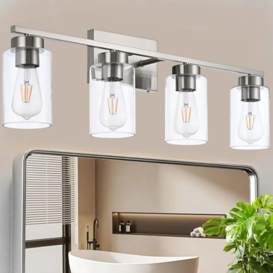4 Light Bathroom Vanity Light Fixtures, Brush Nickel Modern Wall Lights with Clear Glass Shade, Vintage Wall Sconce Lighting fo
4 Light Bathroom Vanity Light Fixtures, Brush Nickel Modern Wall Lights with Clear Glass Shade, Vintage Wall Sconce Lighting fo