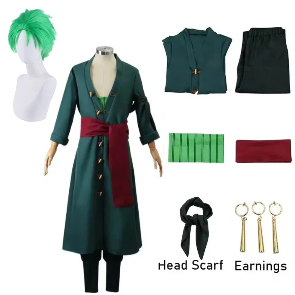 Anime Pirate Cosplay Costume and Green Wig Kimono Robe Cloak Uniform Halloween Outfits with Earrings Jacket Scarf Pants
Anime Pirate Cosplay Costume and Green Wig Kimono Robe Cloak Uniform Halloween Outfits with Earrings Jacket Scarf Pants