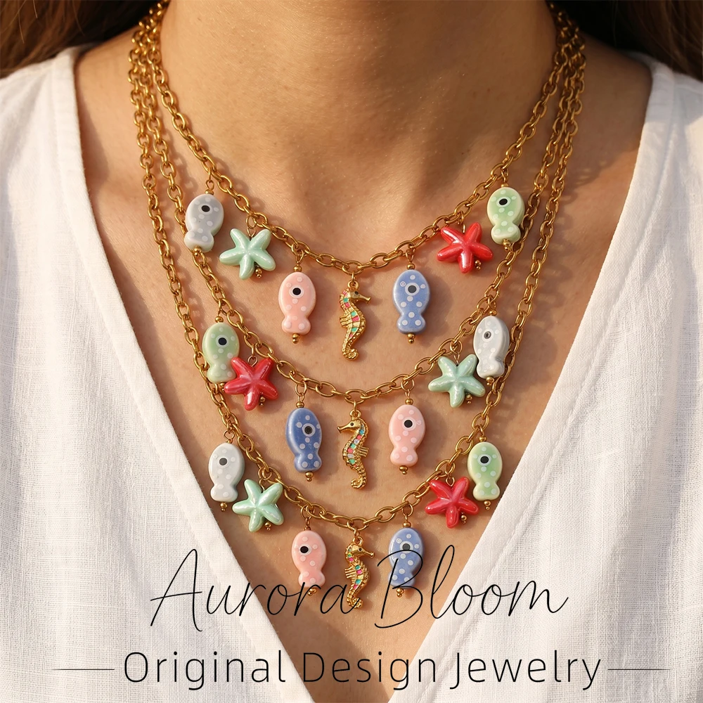 AURORA Ocean Style Ceramics Fish-Shaped Pendant Necklace For Women's Choker Necklaces Summer Charm Vacation Waterproof Jewelry
AURORA Ocean Style Ceramics Fish-Shaped Pendant Necklace For Women's Choker Necklaces Summer Charm Vacation Waterproof Jewelry