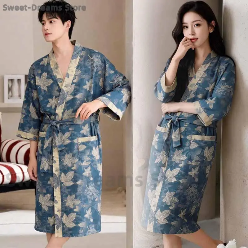 Cotton Bathrobe Maple Leaf Print Kimono Robe Men Women Soft Breathable Homewear Half Sleeve Nightgown Lace-Up Home Clothes
Cotton Bathrobe Maple Leaf Print Kimono Robe Men Women Soft Breathable Homewear Half Sleeve Nightgown Lace-Up Home Clothes