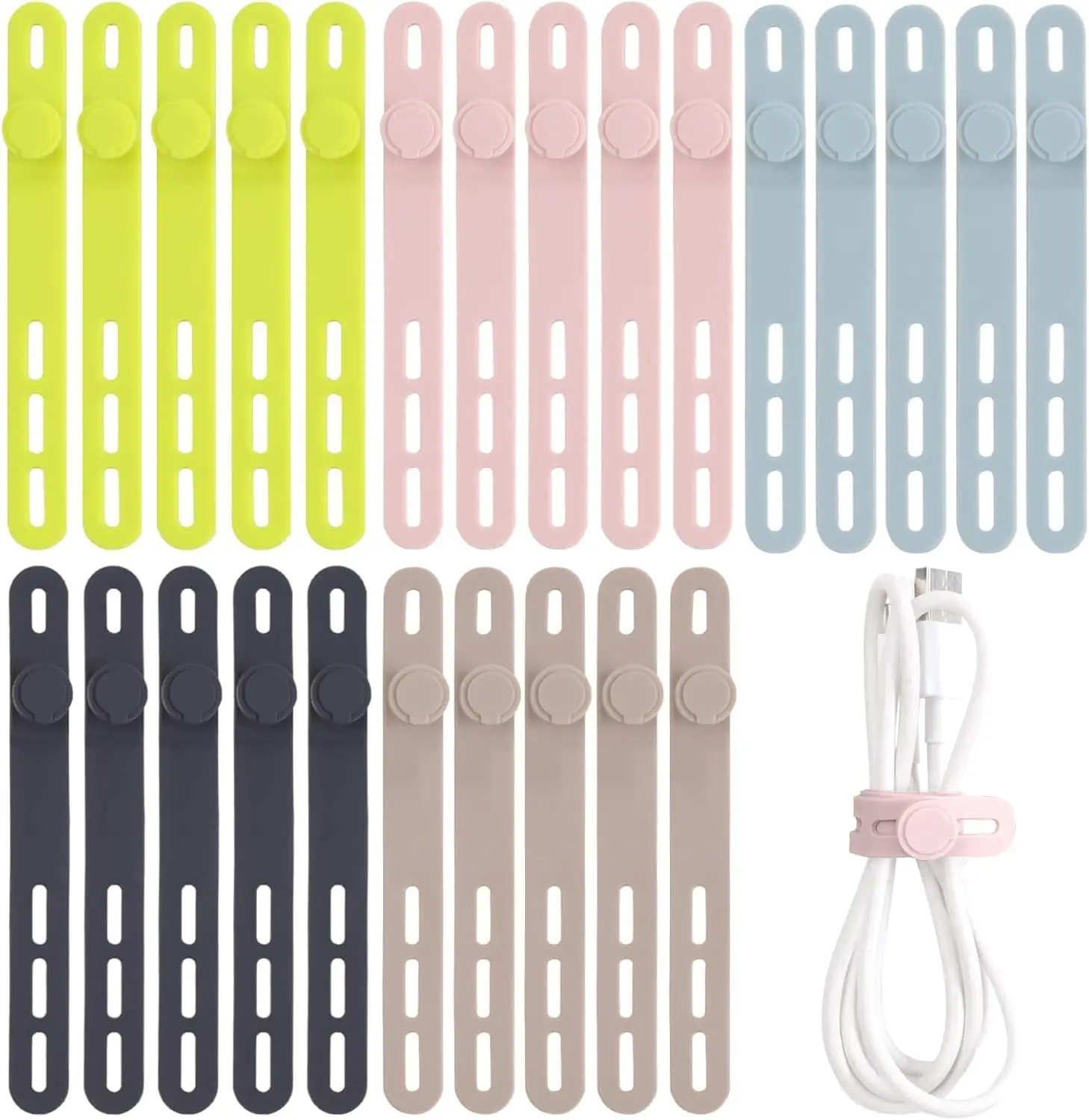 25 Pcs Silicone Cable Ties Reusable Cord Wraps for Electrical Cords, Earphone, Phone Charger with Locking Buckle, Colorful
25 Pcs Silicone Cable Ties Reusable Cord Wraps for Electrical Cords, Earphone, Phone Charger with Locking Buckle, Colorful