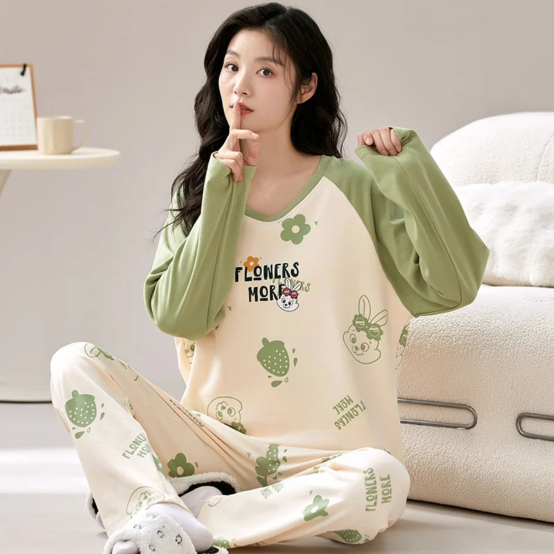 Autumn Spring Women Cotton Pajamas Set Printing Sleepwear for Girl Fashion Long Sleeve O-neck Cute Sweet Pajamas
Autumn Spring Women Cotton Pajamas Set Printing Sleepwear for Girl Fashion Long Sleeve O-neck Cute Sweet Pajamas
