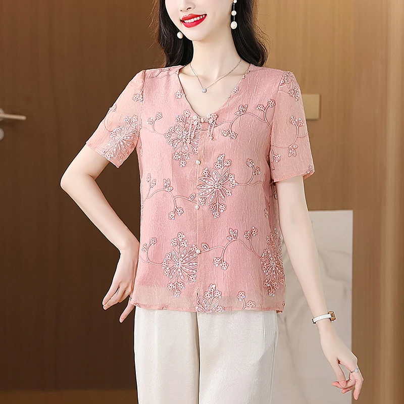 Elegant Embroidered Sequin Short Sleeve Chiffon Shirt Women's Mom Style Summer Anti-Aging Top Chinese Style Thin Small Shirt ...
Elegant Embroidered Sequin Short Sleeve Chiffon Shirt Women's Mom Style Summer Anti-Aging Top Chinese Style Thin Small Shirt ...