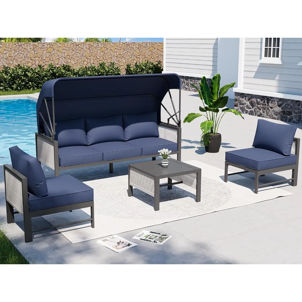 Aluminum Patio Furniture Set with Retractable Canopy, Outdoor Furniture with Coffee Table, Metal 4 Pieces Patio Sectional Set
Aluminum Patio Furniture Set with Retractable Canopy, Outdoor Furniture with Coffee Table, Metal 4 Pieces Patio Sectional Set