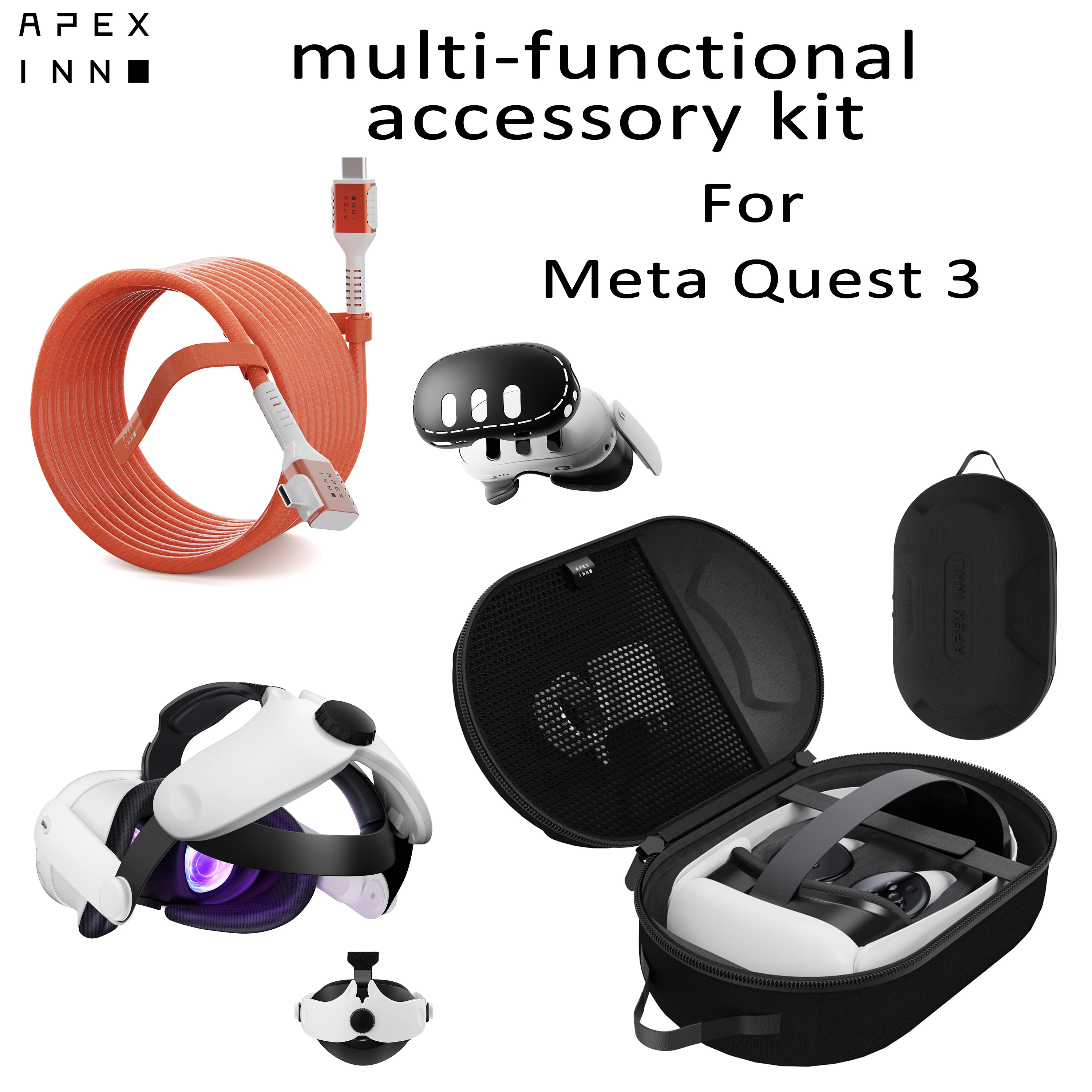 APEXINNO большая емкость для хранения в Meta Quest 3 20-футовый соединительный кабель Регулируемый налобный ремень оболочка для аксессуаров Meta Quest 3 VR
APEXINNO большая емкость для хранения в Meta Quest 3 20-футовый соединительный кабель Регулируемый налобный ремень оболочка для аксессуаров Meta Quest 3 VR