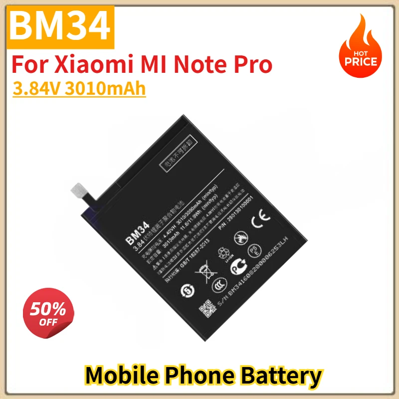 BM34 High Quality Phone Battery 3.84V 3010mAh For Xiaomi MI Note Pro Brand New Replacement Battery
BM34 High Quality Phone Battery 3.84V 3010mAh For Xiaomi MI Note Pro Brand New Replacement Battery