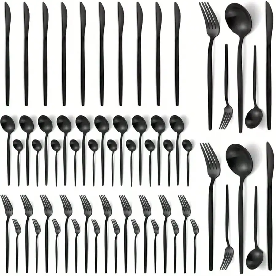 60pcs Deluxe Golden 410 Stainless Steel Cutlery Set, Portugal Western Cutlery Set With Knives, Forks And Spoons, 12pcs Mirror Polished Silverware Set For Weddings, Parties, Birthdays And Gatherings
60pcs Deluxe Golden 410 Stainless Steel Cutlery Set, Portugal Western Cutlery Set With Knives, Forks And Spoons, 12pcs Mirror Polished Silverware Set For Weddings, Parties, Birthdays And Gatherings