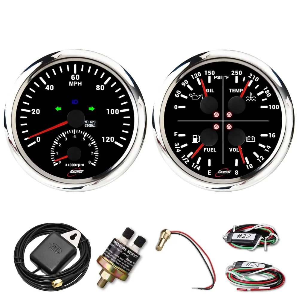 110mm 2in1 GPS Speed Tachometer 4in1 Oil Water Fuel Volt Gauge 7 Color LED IP67 12V 24V Car Truck Moto Marine
110mm 2in1 GPS Speed Tachometer 4in1 Oil Water Fuel Volt Gauge 7 Color LED IP67 12V 24V Car Truck Moto Marine