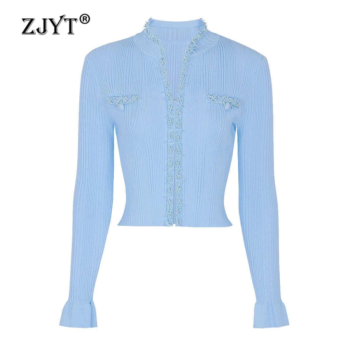 ZJYT Elegant Luxury Peals Beading Knitted Tops Sweaters Flare Sleeve Summer 2026 Fashion Knitwear Blue Mini Skirts for Party
ZJYT Elegant Luxury Peals Beading Knitted Tops Sweaters Flare Sleeve Summer 2026 Fashion Knitwear Blue Mini Skirts for Party