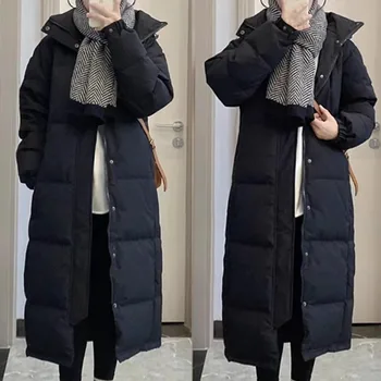 2024 새로운 여성 코 튼 코트 긴 소매 후드 두꺼운 겨울 자 켓 아트 시험 패딩 조끼 한국 스타일 통근 복장