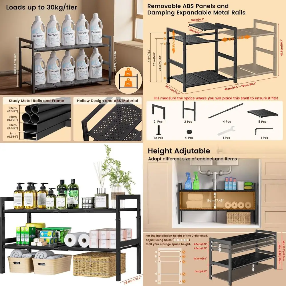 Регулируемый расширяемый органайзер под раковину, длина 16,5-30,7, двухуровневая полка с металлическим каркасом для хранения на кухне и в ванной комнате.
Регулируемый расширяемый органайзер под раковину, длина 16,5-30,7, двухуровневая полка с металлическим каркасом для хранения на кухне и в ванной комнате.