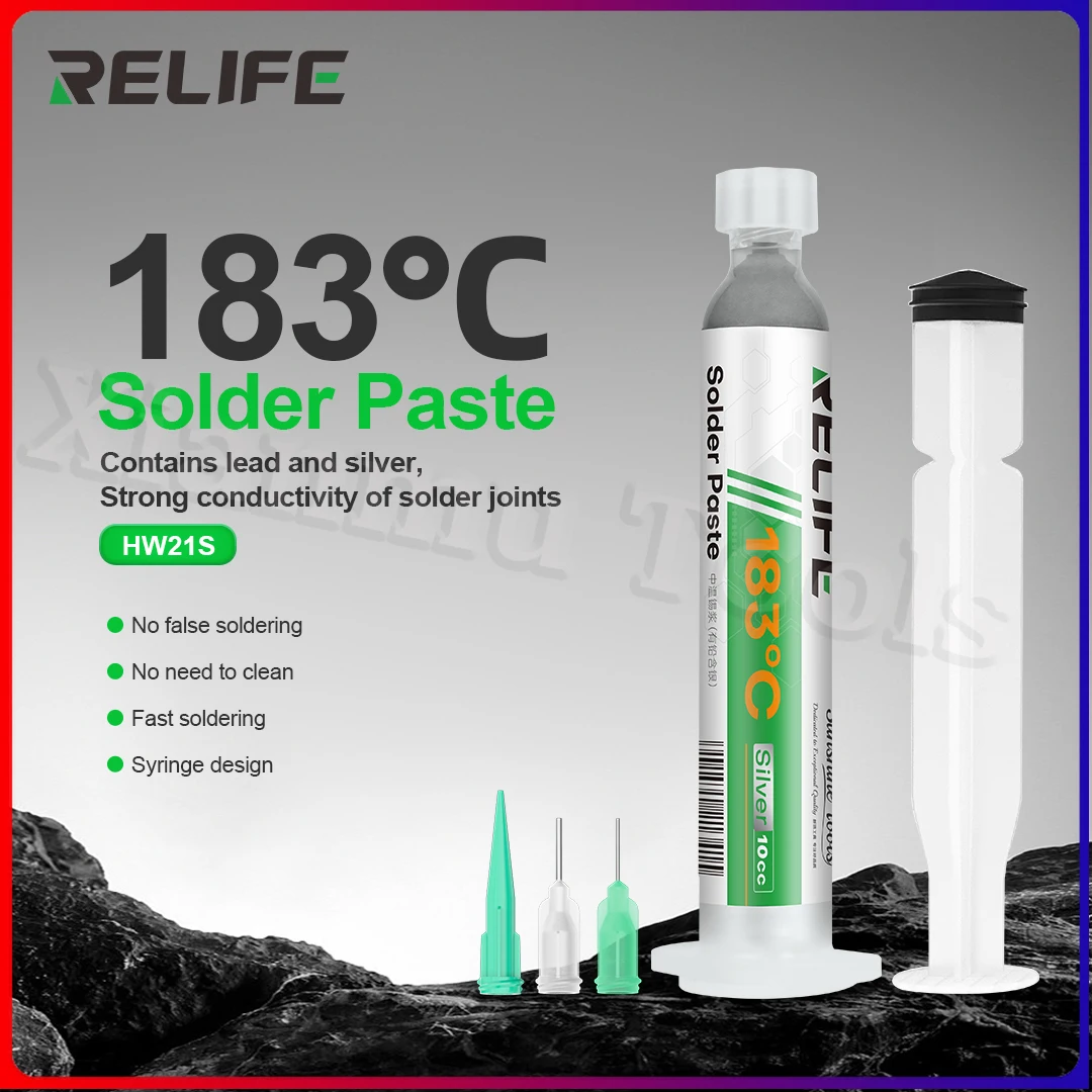 RELIFE HW21S Leaded Silver-containing Medium Temperature Tin Paste/syringe 10CC/183℃ No-clean Solder Paste for Phones Soldering
RELIFE HW21S Leaded Silver-containing Medium Temperature Tin Paste/syringe 10CC/183℃ No-clean Solder Paste for Phones Soldering