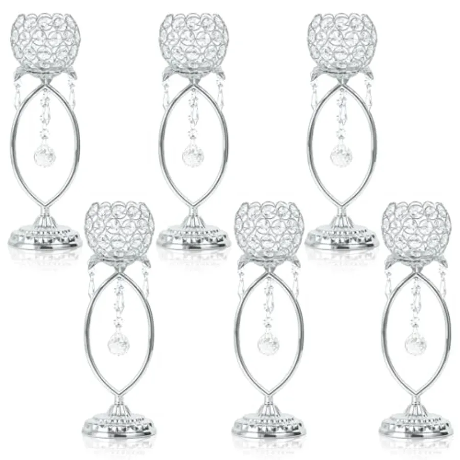 6 Pcs Silver Metal Crystal Tea Light Candle Holders with Crystal Pendants, Hollow Design Wedding, Anniversary, Birthday Party T
6 Pcs Silver Metal Crystal Tea Light Candle Holders with Crystal Pendants, Hollow Design Wedding, Anniversary, Birthday Party T