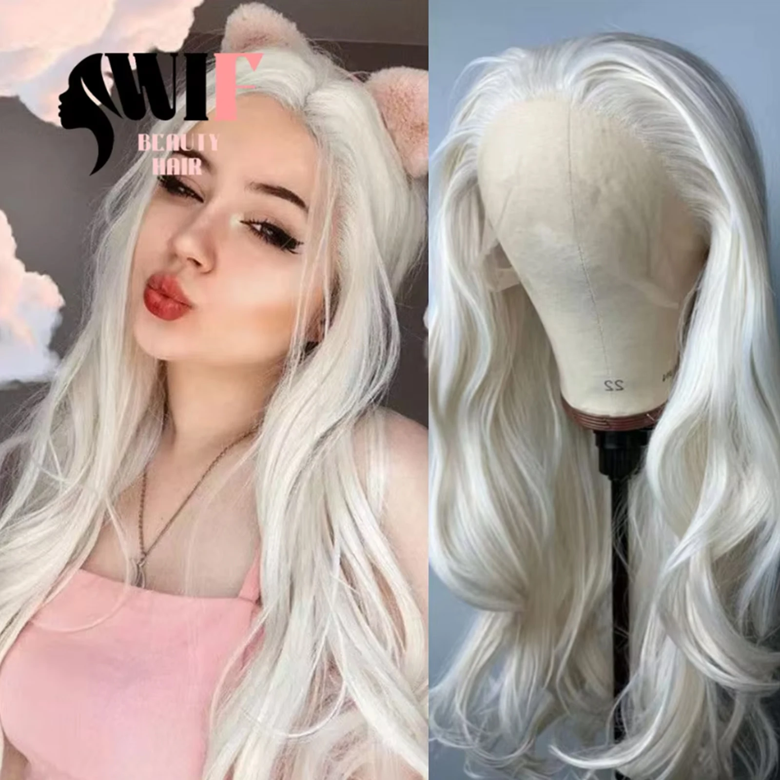 WIF Platinum Blonde Natural Wavy Synthetic Wig Water Wavy White Blond Hair Heat Fiber Lace Front Wigs Makeup Use Daily Hair
WIF Platinum Blonde Natural Wavy Synthetic Wig Water Wavy White Blond Hair Heat Fiber Lace Front Wigs Makeup Use Daily Hair