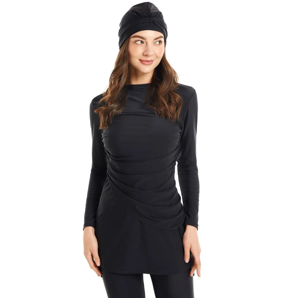 Long Sleeve Tunic Swimwear Solid Swimsuit Ruched High Neck Swimming Suit Matching Hijab Leggings Modest Swimwear Black Navy Blue
Long Sleeve Tunic Swimwear Solid Swimsuit Ruched High Neck Swimming Suit Matching Hijab Leggings Modest Swimwear Black Navy Blue