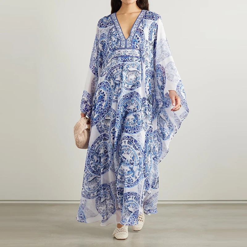 Women Casual Loose Pleated Vestidos Dress Elegant V Neck Lace Up Evening Dress Retros Printed Long Sleeve Maxi Dress 2025 Summer
Women Casual Loose Pleated Vestidos Dress Elegant V Neck Lace Up Evening Dress Retros Printed Long Sleeve Maxi Dress 2025 Summer