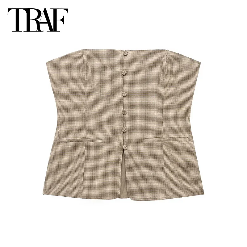 TRAF Corset Plaid Top Women's Vest 2025 Spring Y2K Sleeveless Short Tube Tops Fashion Casual Elegant Backless Cropped Tank Tops
TRAF Corset Plaid Top Women's Vest 2025 Spring Y2K Sleeveless Short Tube Tops Fashion Casual Elegant Backless Cropped Tank Tops