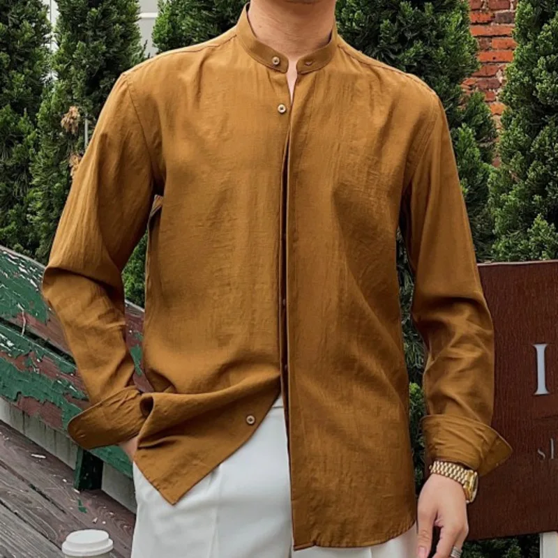 Stand Collar Linen Long Sleeve Shirt Retro Solid Color Shirt British Thin Versatile Casual Shirt Man Camisa Social Masculina
Stand Collar Linen Long Sleeve Shirt Retro Solid Color Shirt British Thin Versatile Casual Shirt Man Camisa Social Masculina