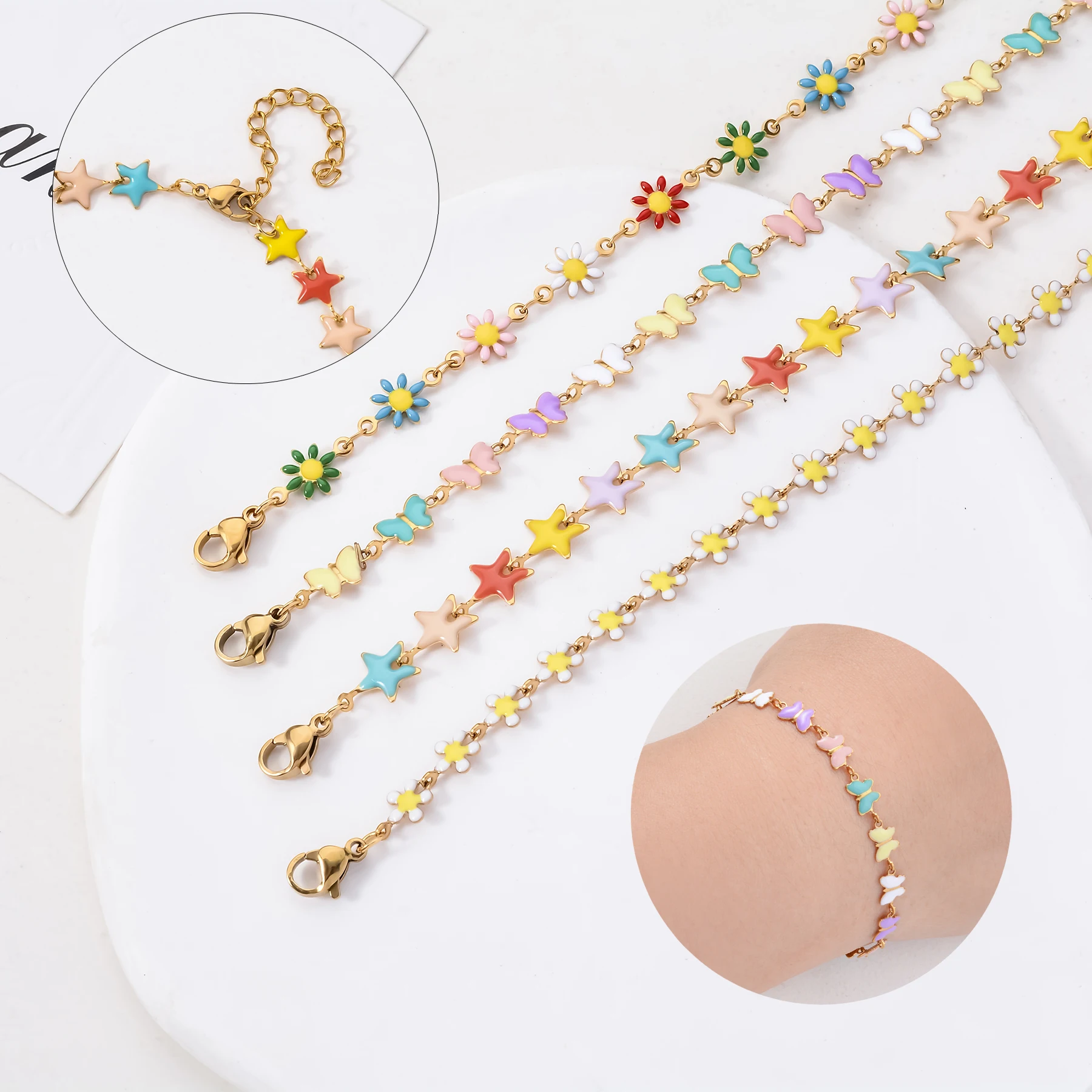 1Pcs Stainless Steel For Women Bohemia Colorful Enamel Daisy Star Butterfly Flower Minimalist Bracelets Necklace Jewelry Gift
1Pcs Stainless Steel For Women Bohemia Colorful Enamel Daisy Star Butterfly Flower Minimalist Bracelets Necklace Jewelry Gift