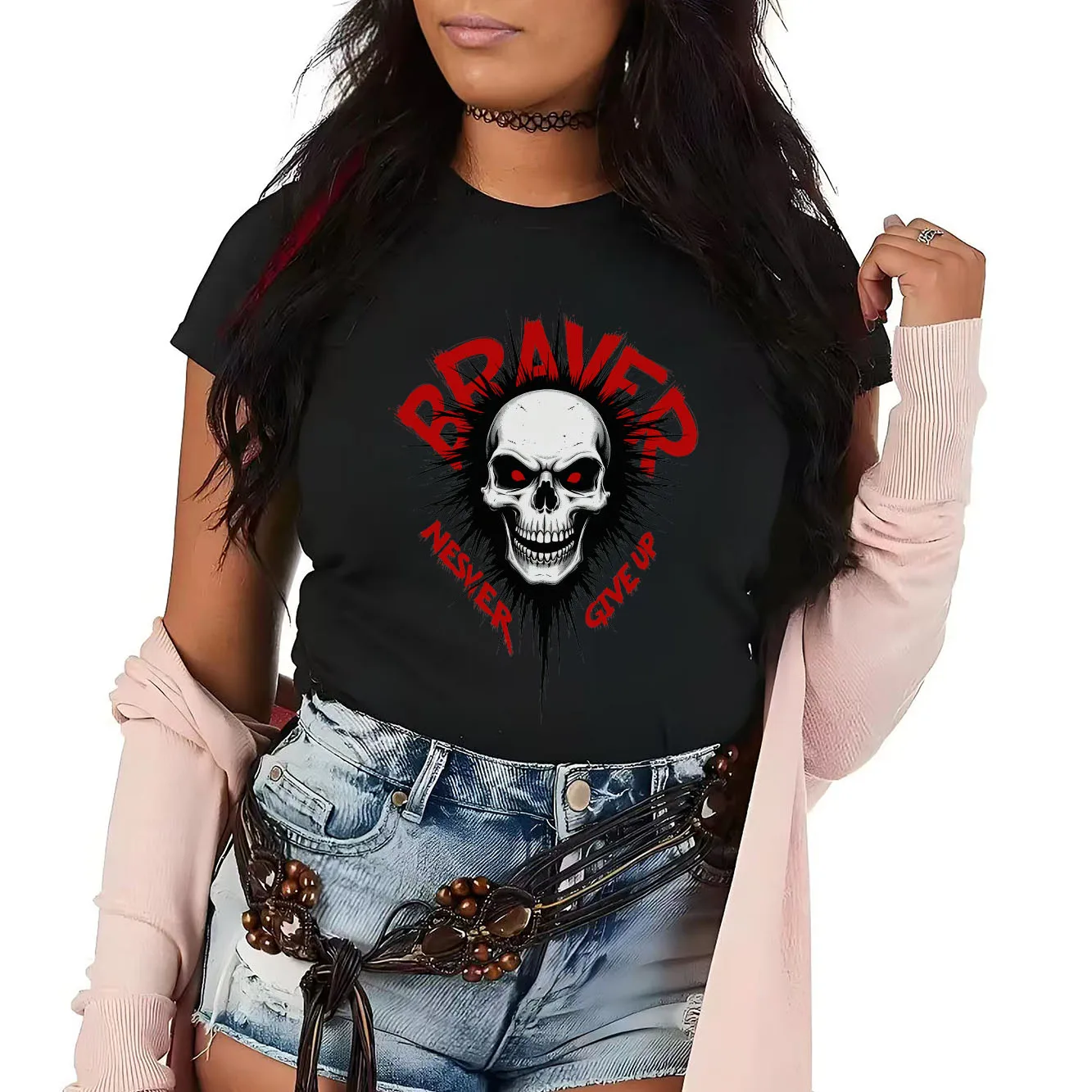 Fashionable and trendy skull print women's short sleeved T-shirt summer round neck versatile for daily use
Fashionable and trendy skull print women's short sleeved T-shirt summer round neck versatile for daily use