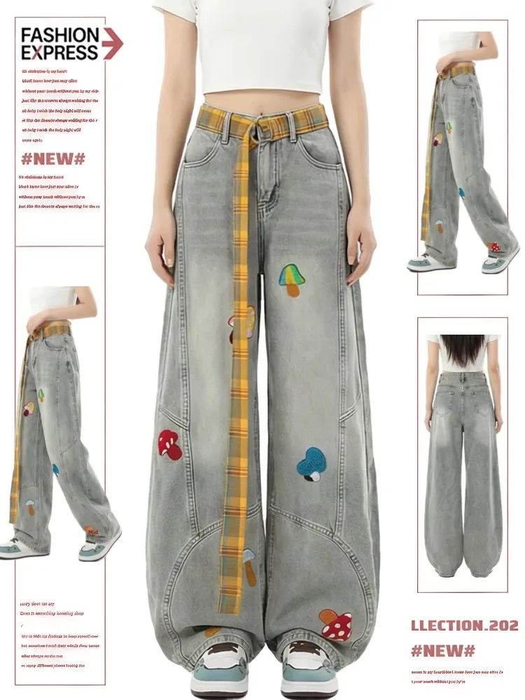 Embroidered Wide Leg Jeans Women's Casual Loose Fit American Cartoon Towel Denim Pants Spring Autumn High Waist Straight Leg
Embroidered Wide Leg Jeans Women's Casual Loose Fit American Cartoon Towel Denim Pants Spring Autumn High Waist Straight Leg