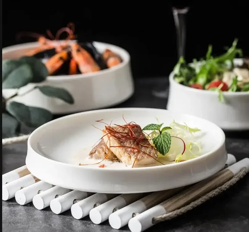 Home Kitchen White Ceramic Plate Fruit Salad Nordic Style Hotel Restaurant Steak Breakfast Round Tableware
Home Kitchen White Ceramic Plate Fruit Salad Nordic Style Hotel Restaurant Steak Breakfast Round Tableware