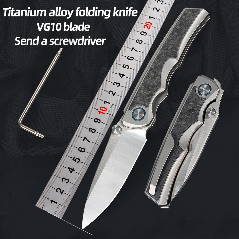 VG10 steel folding knife CNC machining, titanium alloy handle and pocket clip, outdoor/camping/hunting tactical EDC pocket knife
VG10 steel folding knife CNC machining, titanium alloy handle and pocket clip, outdoor/camping/hunting tactical EDC pocket knife