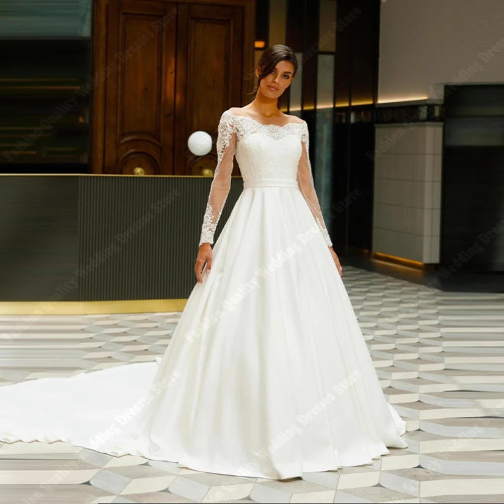 Elegant A-Line Women Wedding Dresses Charming Lace Long Sleeves Bridal Gowns Mopping Length Banquet Vestidos De Novia Customized
Elegant A-Line Women Wedding Dresses Charming Lace Long Sleeves Bridal Gowns Mopping Length Banquet Vestidos De Novia Customized