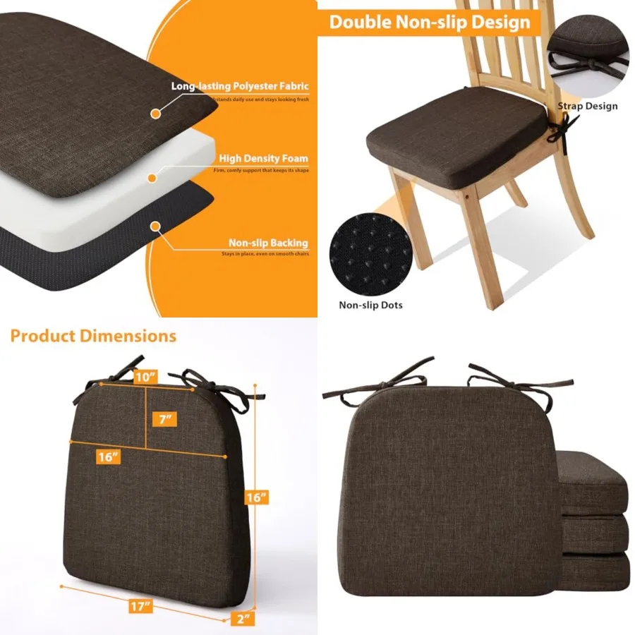 Chair Cushions for Dining Chairs, 2" Thick Seat Cushions for Kitchen Chairs, D-Shaped Chair Pads with Washable Cover, Ties and
Chair Cushions for Dining Chairs, 2" Thick Seat Cushions for Kitchen Chairs, D-Shaped Chair Pads with Washable Cover, Ties and