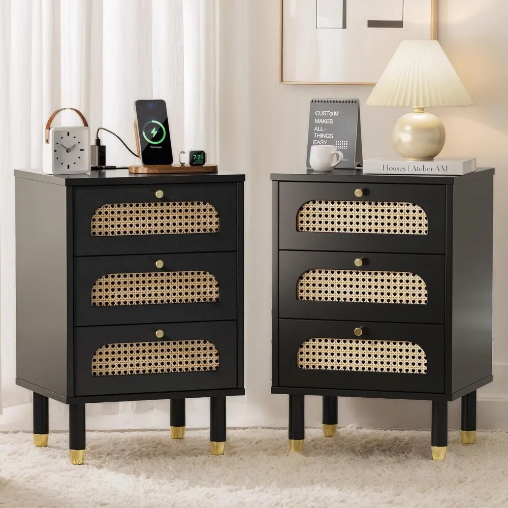 Плетеная прикроватная тумбочка с зарядной станцией, комплект прикроватных тумбочек (2 шт.), прикроватный столик в богемном стиле с ящиками
Плетеная прикроватная тумбочка с зарядной станцией, комплект прикроватных тумбочек (2 шт.), прикроватный столик в богемном стиле с ящиками