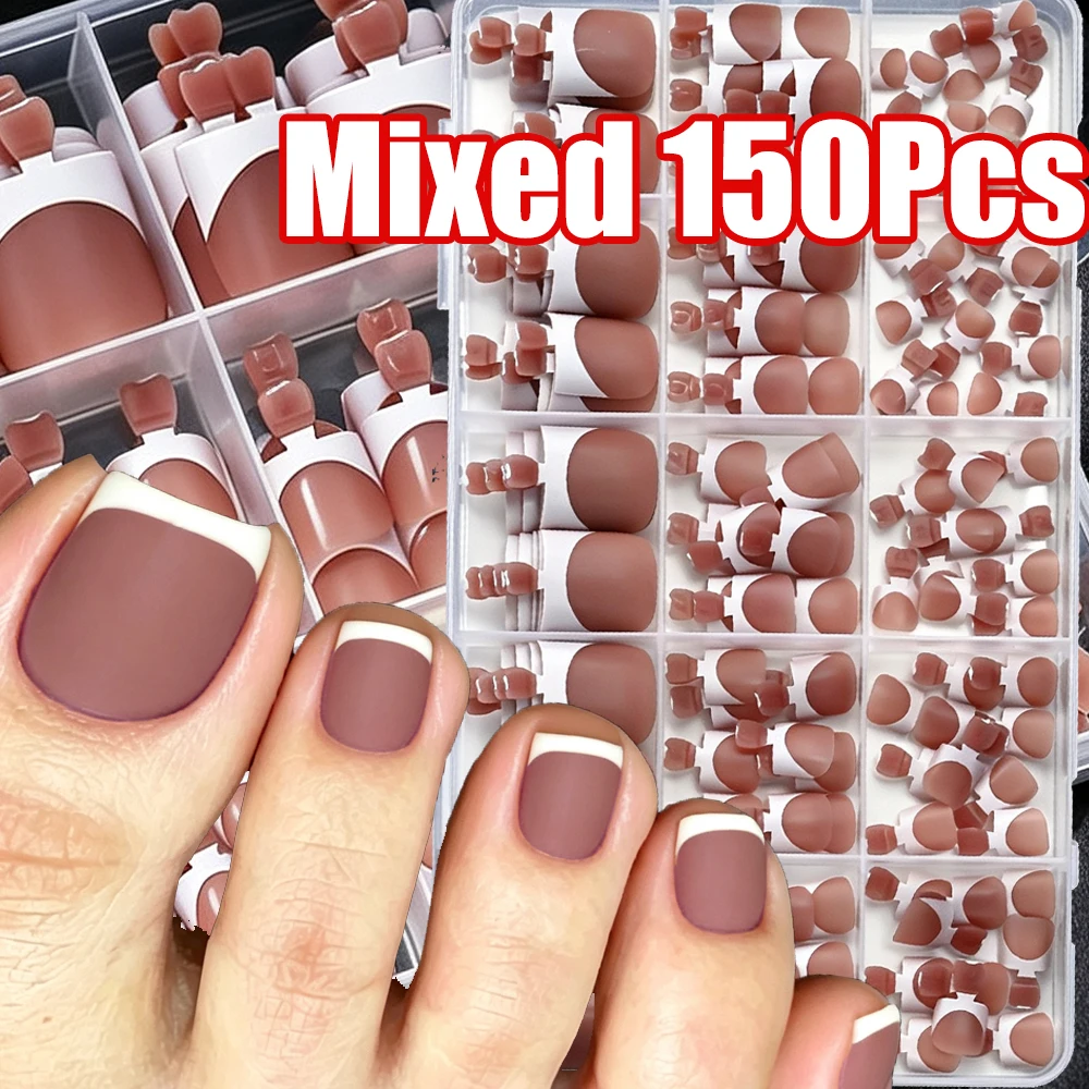150Pcs Matte Square Bown French Press On Toenails White-Edge French Nude Brown Fake ToeNails Full-Cover Square French Foot Tips
150Pcs Matte Square Bown French Press On Toenails White-Edge French Nude Brown Fake ToeNails Full-Cover Square French Foot Tips