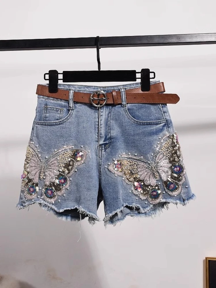 High Waist Denim Hot Pants Female Summer Heavy Industry Beads Embroidered Blue Butterfly Shorts Women High Quality Short Jeans
High Waist Denim Hot Pants Female Summer Heavy Industry Beads Embroidered Blue Butterfly Shorts Women High Quality Short Jeans