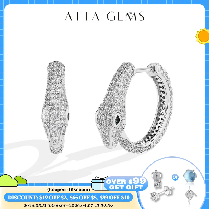 ATTAGEMS 925 Silver Snake Earrings D Color VVS1 Full Moissanite Hoop Studs For Women Man Party Engagement Jewelry Accessories
ATTAGEMS 925 Silver Snake Earrings D Color VVS1 Full Moissanite Hoop Studs For Women Man Party Engagement Jewelry Accessories