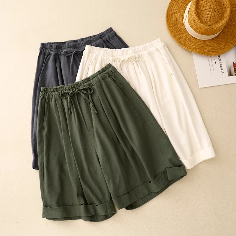 Summer New Style Simple Pure Color Drawstring Elastic Waist Shorts Women's Loose Slimming Wide Leg Pants Casual Cotton Linen
Summer New Style Simple Pure Color Drawstring Elastic Waist Shorts Women's Loose Slimming Wide Leg Pants Casual Cotton Linen