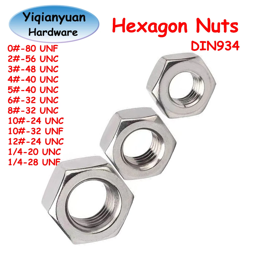 Yiqianyuan SUS304 Stainless Steel Hexagon Nuts UNC/UNF Thread Sizes 0#-12# 1/4'' DIN934 GB6170 for Industrial Use
Yiqianyuan SUS304 Stainless Steel Hexagon Nuts UNC/UNF Thread Sizes 0#-12# 1/4'' DIN934 GB6170 for Industrial Use