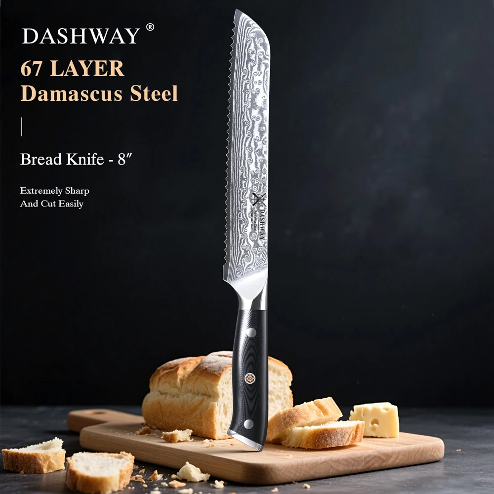 DASHWAY 8" Household Serrated Bread Knife 67 Layer Damascus Steel Kitchen Chef Knives Cutting Toast Cheese Cake Cooking Tools
DASHWAY 8" Household Serrated Bread Knife 67 Layer Damascus Steel Kitchen Chef Knives Cutting Toast Cheese Cake Cooking Tools