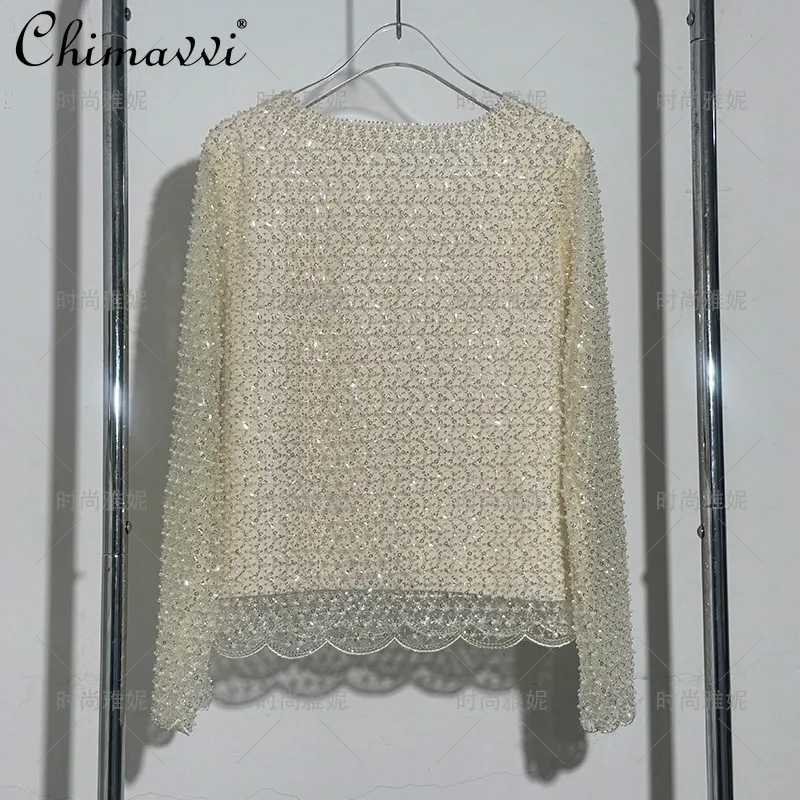2026 Spring Summer New Exquisite Pearl Sequin Embellished Lace Blouse Women's Long Sleeve Round Neck Slim Fit Luxurious Top
2026 Spring Summer New Exquisite Pearl Sequin Embellished Lace Blouse Women's Long Sleeve Round Neck Slim Fit Luxurious Top