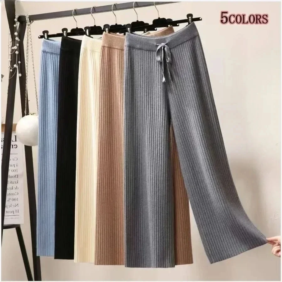 High Waist Wide Leg Pants for Women Autumn Winter Casual Loose Knit Straight Leg Pants Lace-up Women Solid Trousers
High Waist Wide Leg Pants for Women Autumn Winter Casual Loose Knit Straight Leg Pants Lace-up Women Solid Trousers