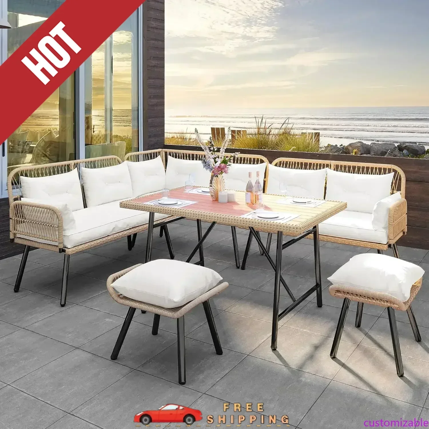 Customizable Patio Wicker L-Shaped Furniture Set, Outdoor Conversation Sofa Set for Backyard Deck with Soft ,Dining Table (Light
Customizable Patio Wicker L-Shaped Furniture Set, Outdoor Conversation Sofa Set for Backyard Deck with Soft ,Dining Table (Light