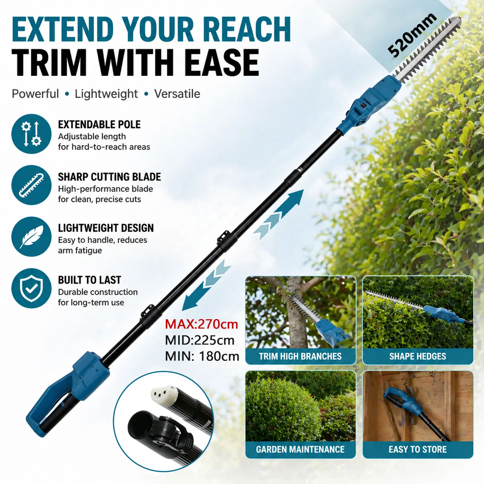New Electric High Branch Hedge Trimmer Brushless Cordless Telescopic Hedge Shear Garden Power Tools for Makita 18v Battery Pin
New Electric High Branch Hedge Trimmer Brushless Cordless Telescopic Hedge Shear Garden Power Tools for Makita 18v Battery Pin