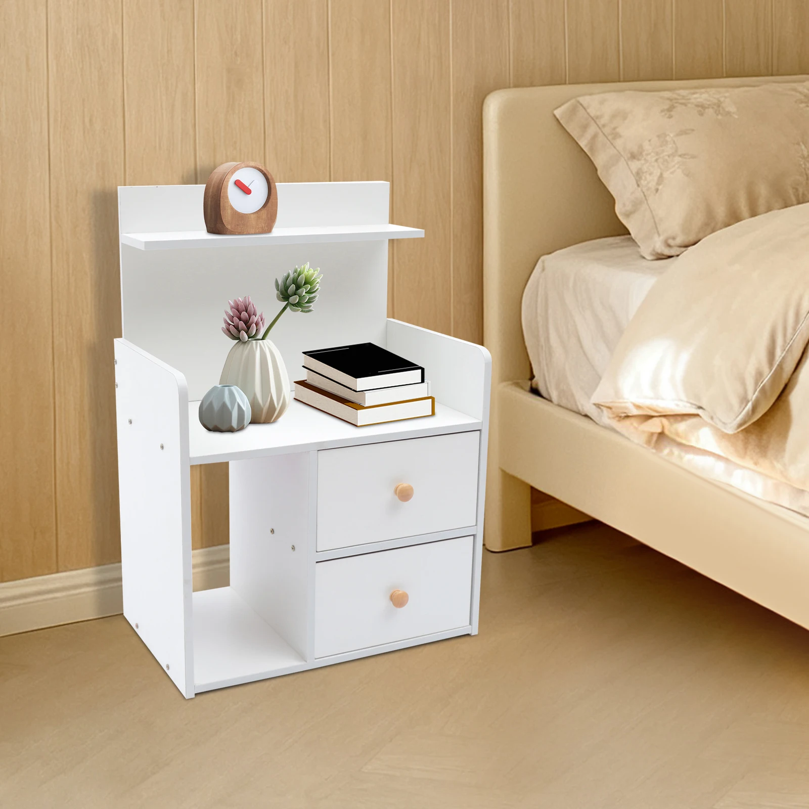 Warm White MDF 43*26*60cm Modern Bedside Table Double Drawer Irregular Cube Storage Cabinet
Warm White MDF 43*26*60cm Modern Bedside Table Double Drawer Irregular Cube Storage Cabinet