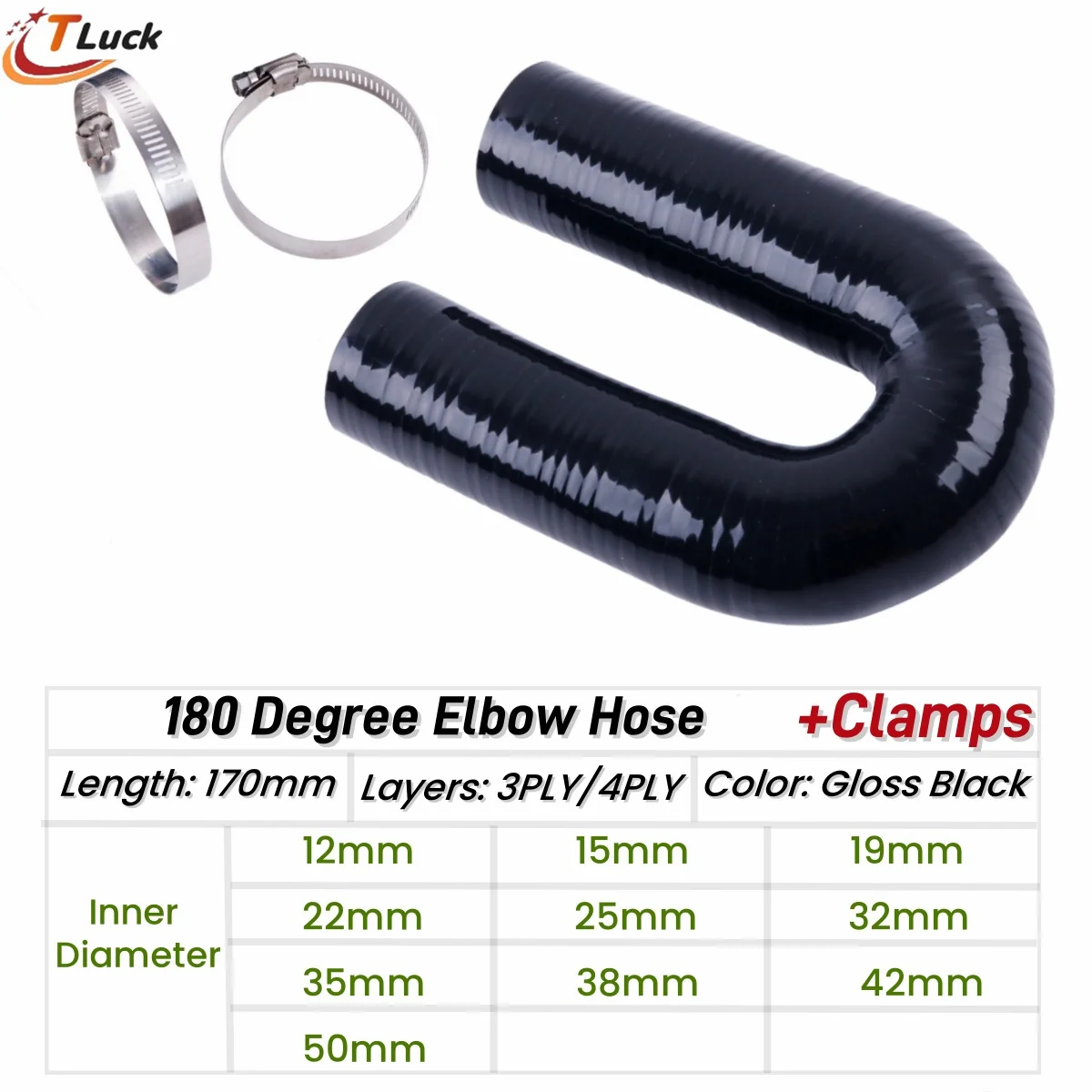 1PC 180 degree Elbow Hose Bend Silicone Coolant Pipe Connector Intercooler Tube 12mm 15 19 22mm 25 32mm 35 38 42mm 50mm 2Clamps
1PC 180 degree Elbow Hose Bend Silicone Coolant Pipe Connector Intercooler Tube 12mm 15 19 22mm 25 32mm 35 38 42mm 50mm 2Clamps