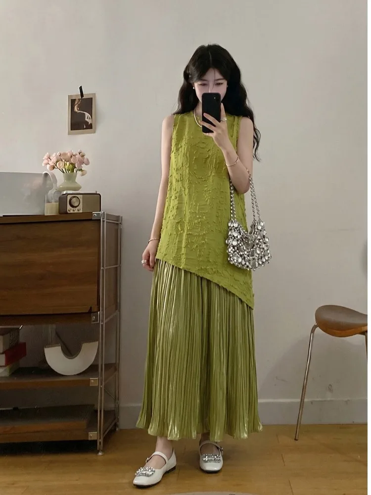 plus Size Women's Elegant Sleeveless Patchwork Dress High Waist Midi Skirt Two Piece Set Summer New Style Commute Korean Version
plus Size Women's Elegant Sleeveless Patchwork Dress High Waist Midi Skirt Two Piece Set Summer New Style Commute Korean Version