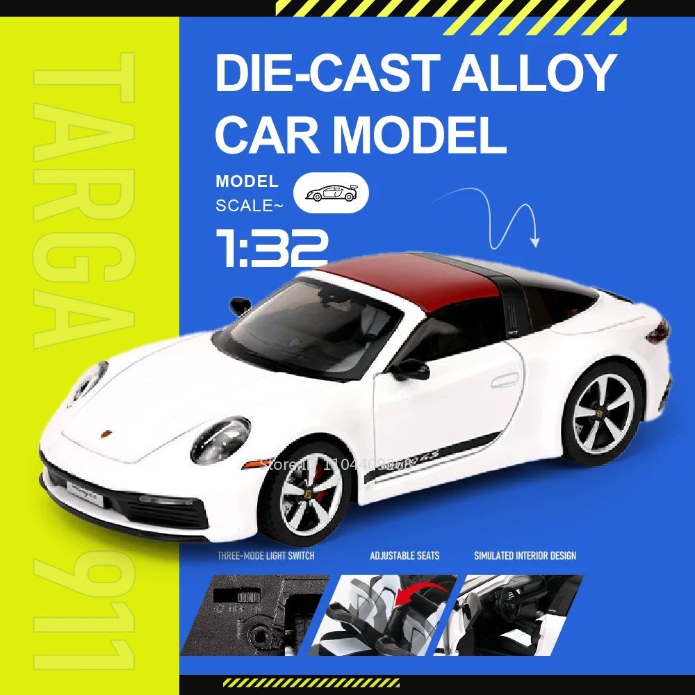 Scale 1:32 911 TARGA Taycan Model Car Toy Metal Die-cast Rubber Tires Supercar Sound Light Models Birthday Presents for Boys
Scale 1:32 911 TARGA Taycan Model Car Toy Metal Die-cast Rubber Tires Supercar Sound Light Models Birthday Presents for Boys